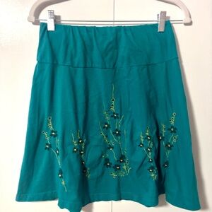 Giggle Organic Cotton Embroidered Floral Skirt - Teal Blue Medium